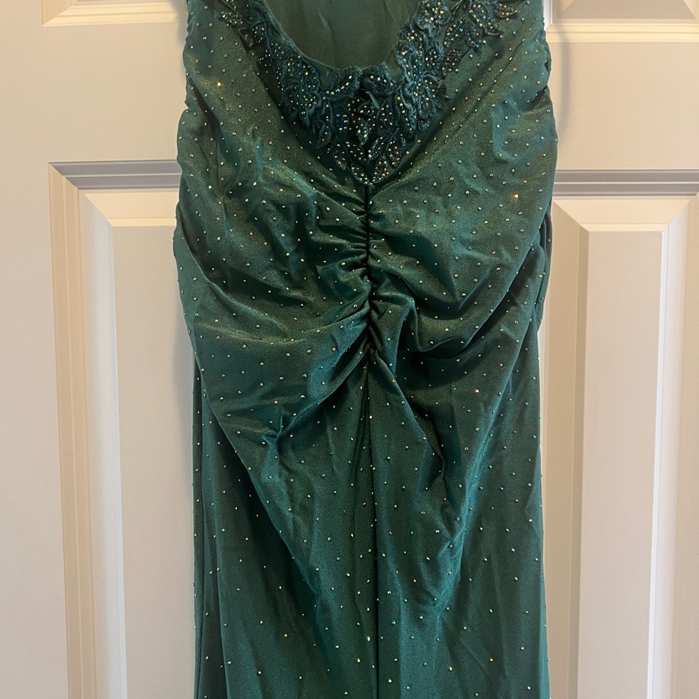 Hellymoon Dark Green Mermaid Spaghetti Strap Long Prom Dress w/ Appliqués Size 2 - Picture 13 of 16